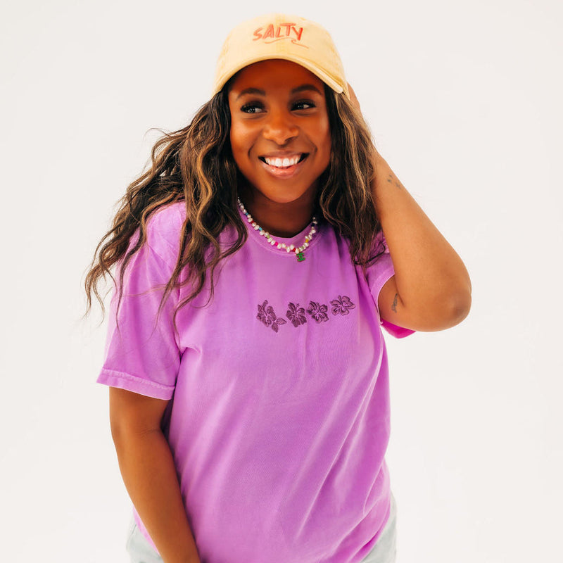 Embroidered Tone on Tone - Comfort Colors Tee - Hibiscus x4 Flowers