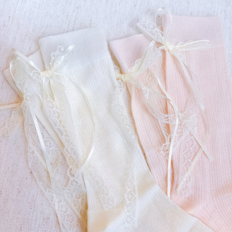 Lace And Satin Bow Back Socks Set Of 2