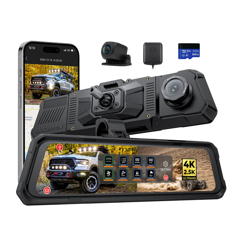 The Legend 2ch Waterproof Rear View Mirror Dash Cam with 4K Front and 2.5K Rear Cameras