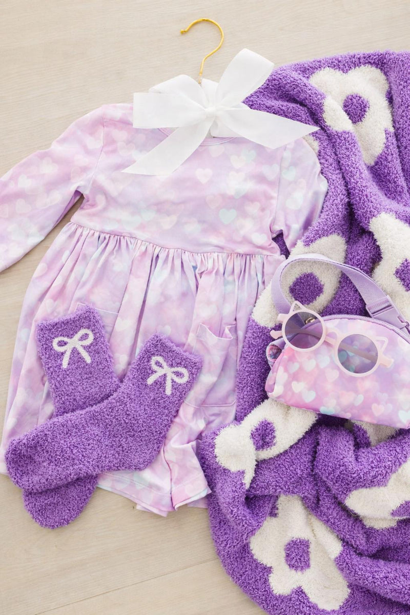 Lilac/Coconut Bow Cozy Socks