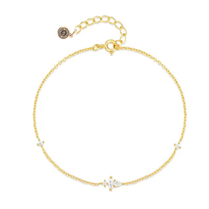 Lunar Bliss Dainty Cable Chain Bracelet with Marquise, Pear, and Round Cut Cubic Zirconia Accents