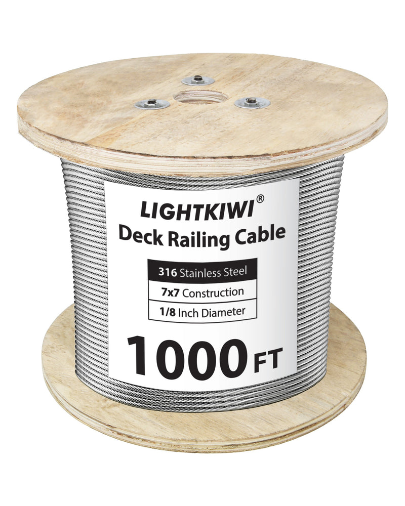1/8" T316 Deck Cable Railing Wire 1000ft – 7x7 Strand