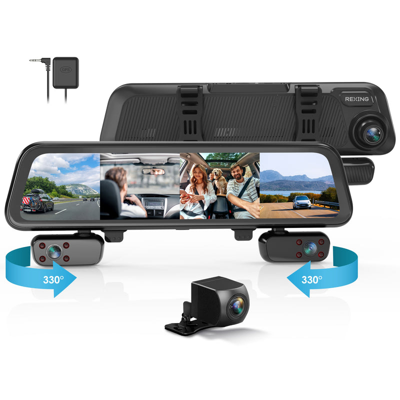 Rexing M4 4-CHANNEL MIRROR DASH CAM 12” Touch Screen Mirror Dash Cam, 1080p with GPS
