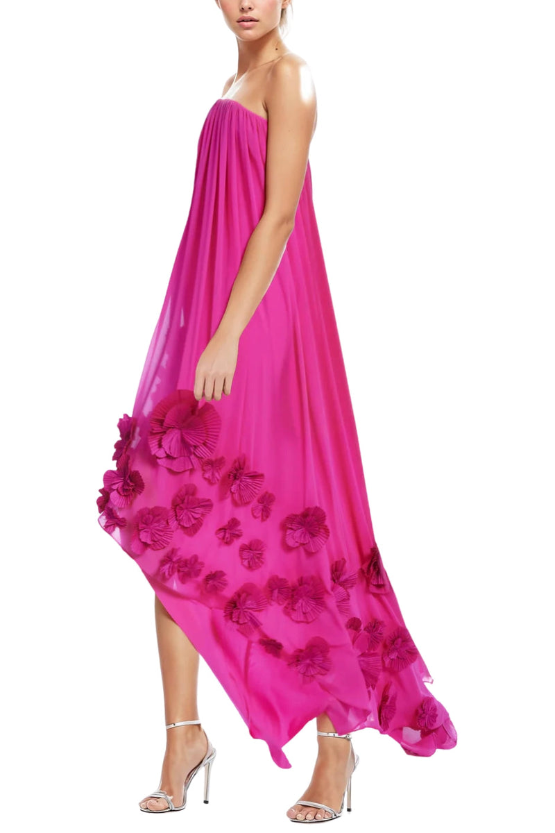 One 33 Social Maeve Strapless Tent Silhouette Floral Asymmetrical Hem Maxi Dress