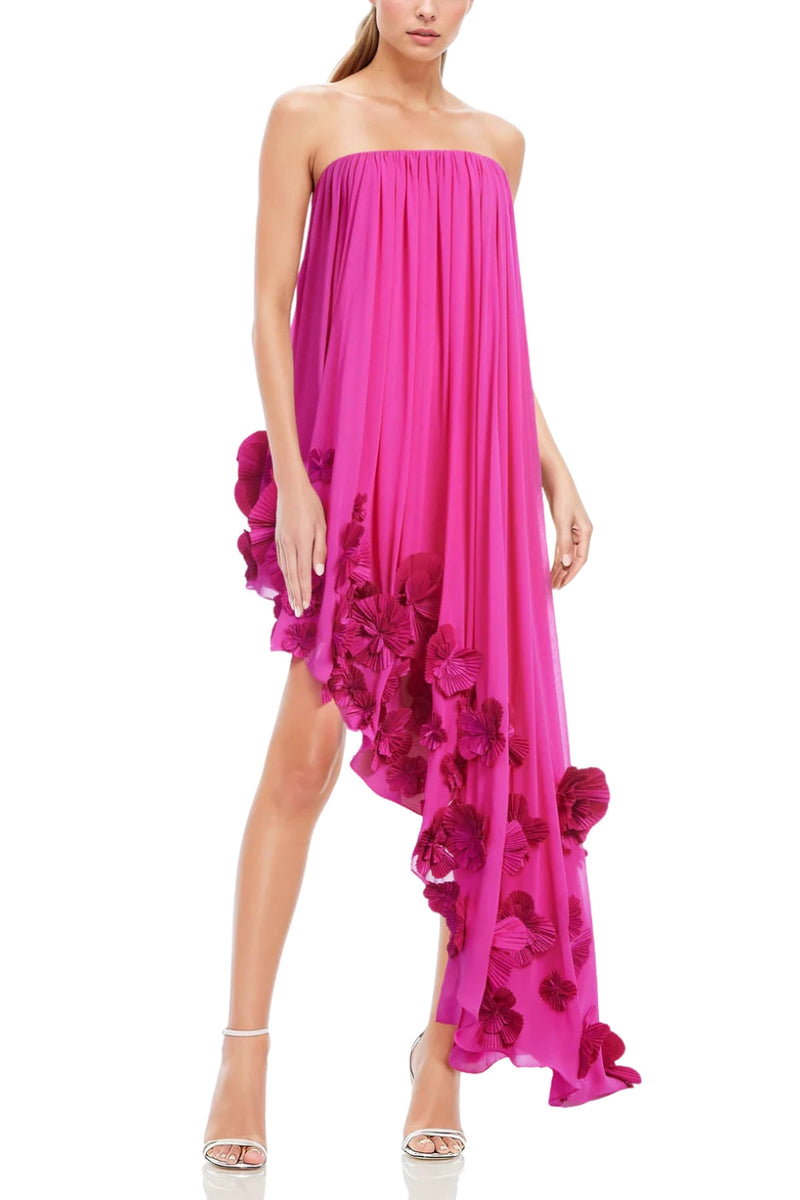 One 33 Social Maeve Strapless Tent Silhouette Floral Asymmetrical Hem Maxi Dress