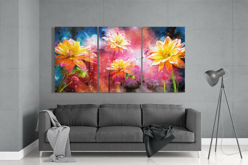 Yellow Flowers Mega Glass Wall Art