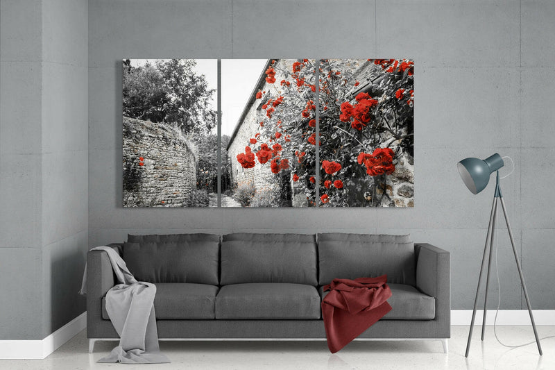 Red Flowers Mega Glass Wall Art