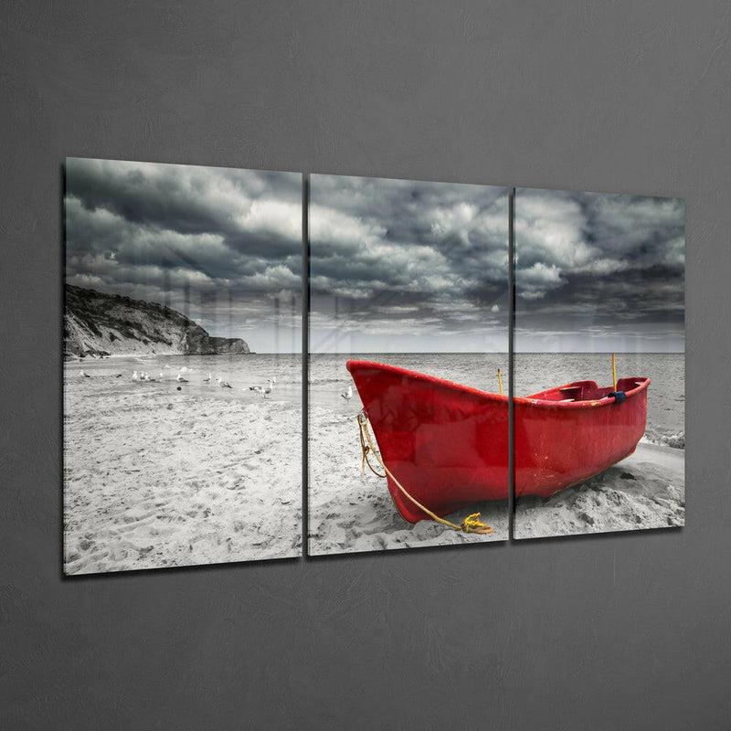 Red Kayak Glass Wall Art