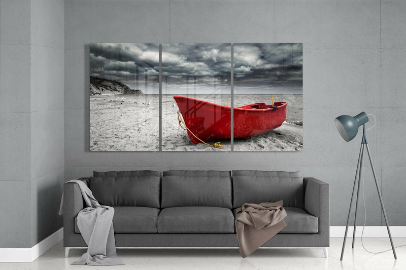 Red Kayak Glass Wall Art