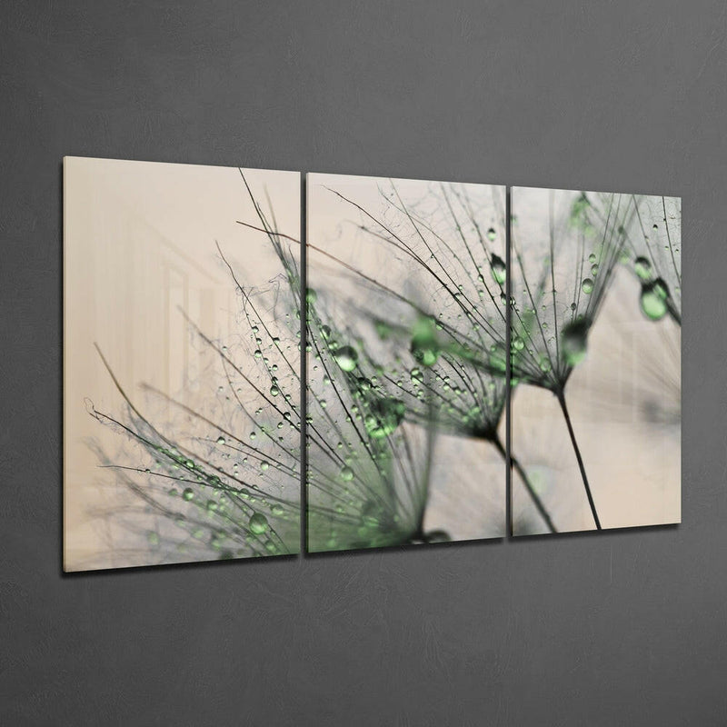 Green Dandelion Glass Wall Art