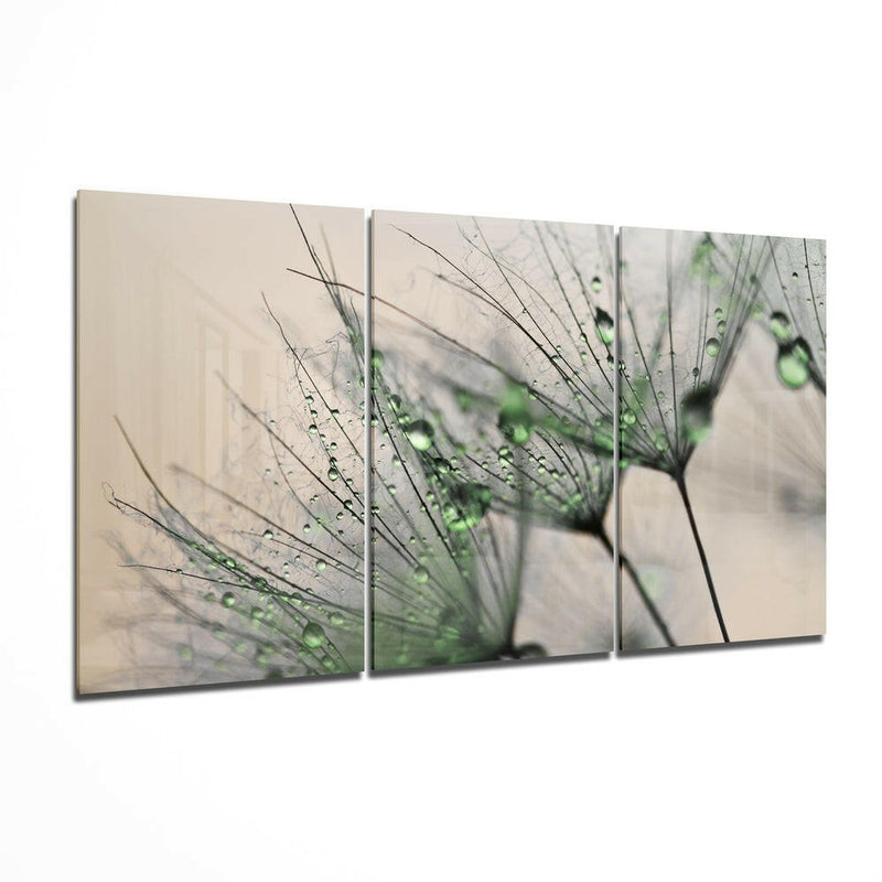 Green Dandelion Glass Wall Art