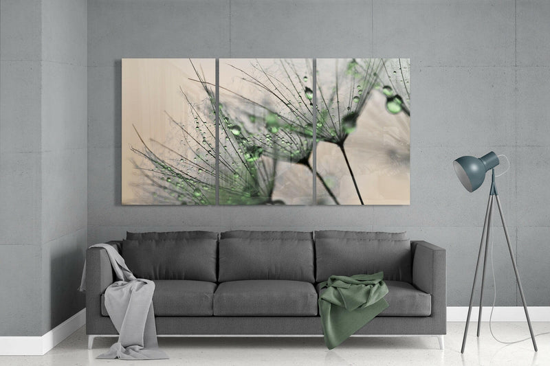 Green Dandelion Glass Wall Art
