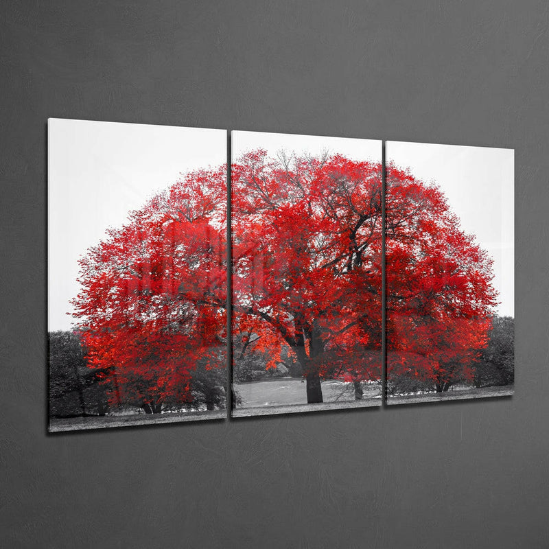 Red Tree Glass Wall Art