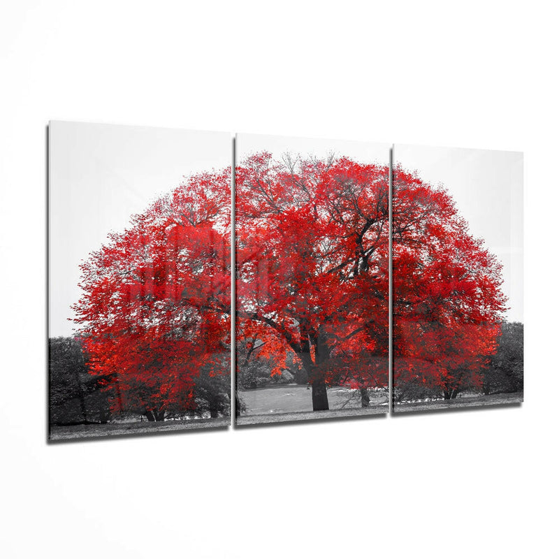 Red Tree Glass Wall Art