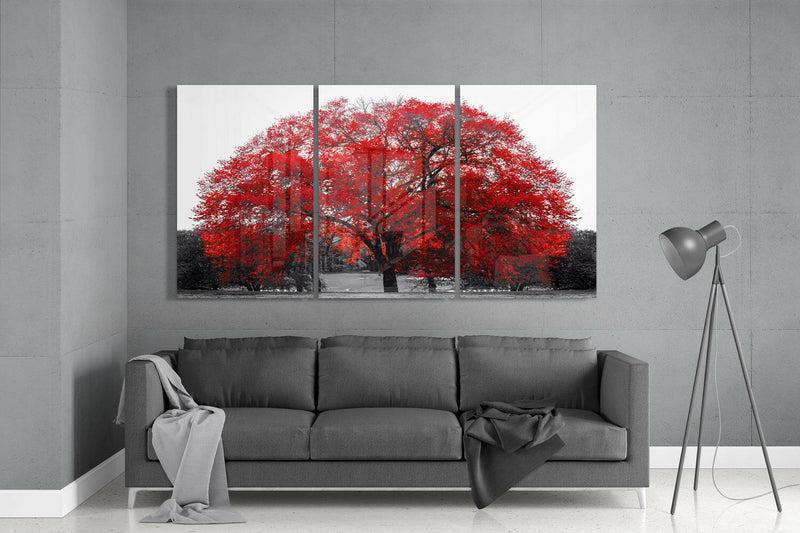 Red Tree Glass Wall Art