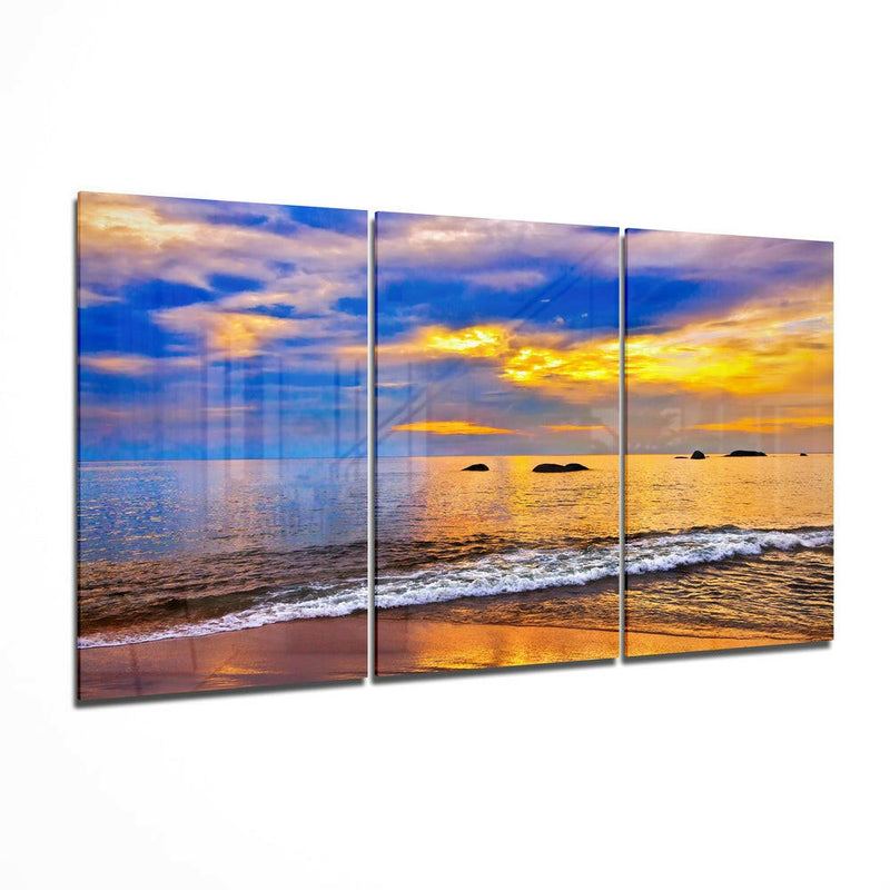 Sunset on the Beach Glass Wall Art