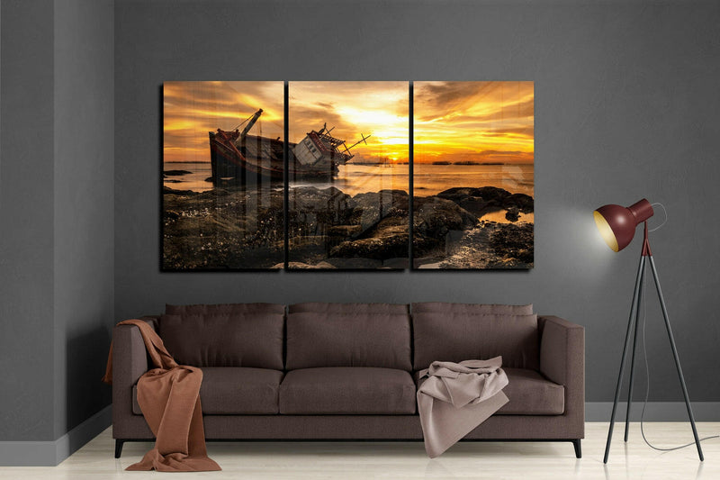 Abandoned Boat Mega Glass Wall Art