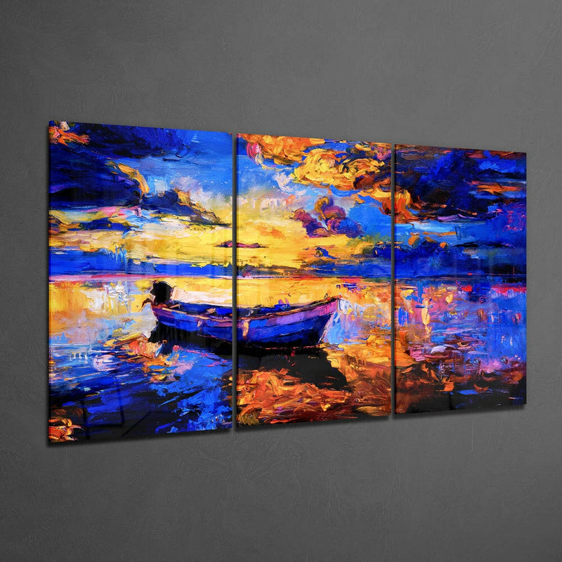 Boat at Sunset Mega Glass Wall Art