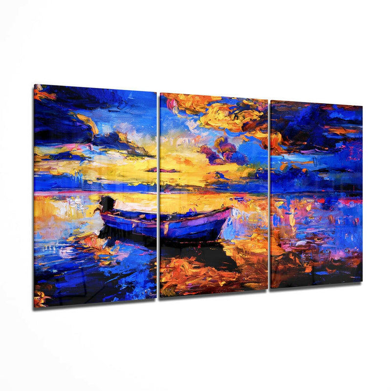 Boat at Sunset Mega Glass Wall Art