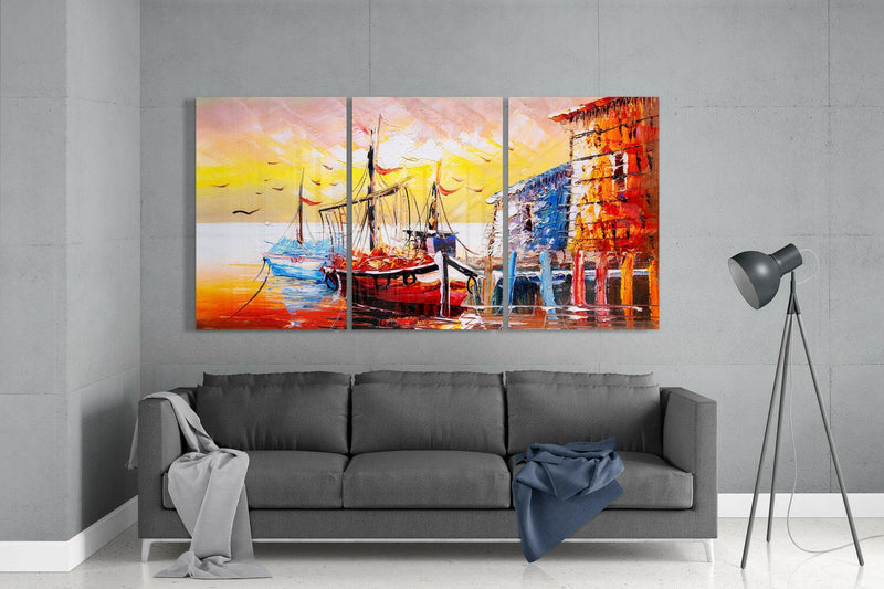Boat on the Beach Glass Wall Art