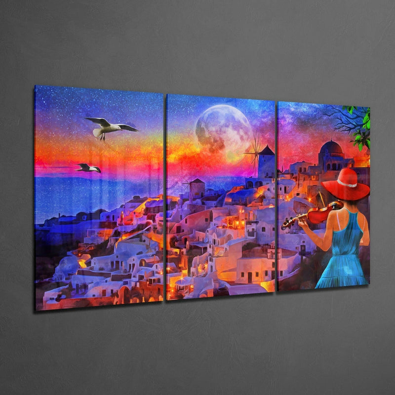 City and Woman Glass Wall Art