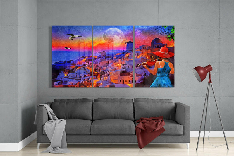 City and Woman Glass Wall Art