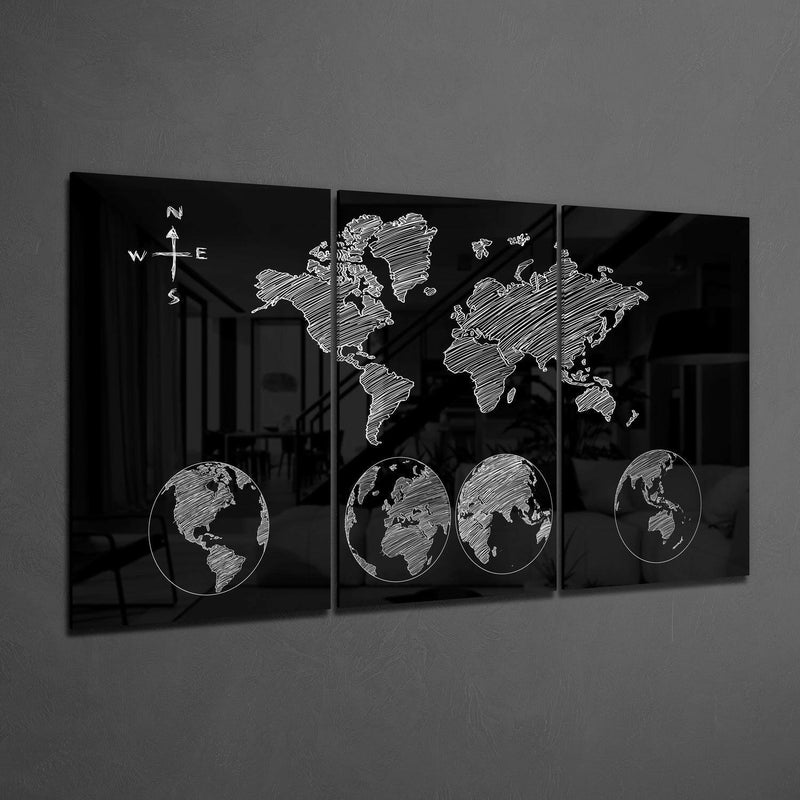 World Map Glass Wall Art