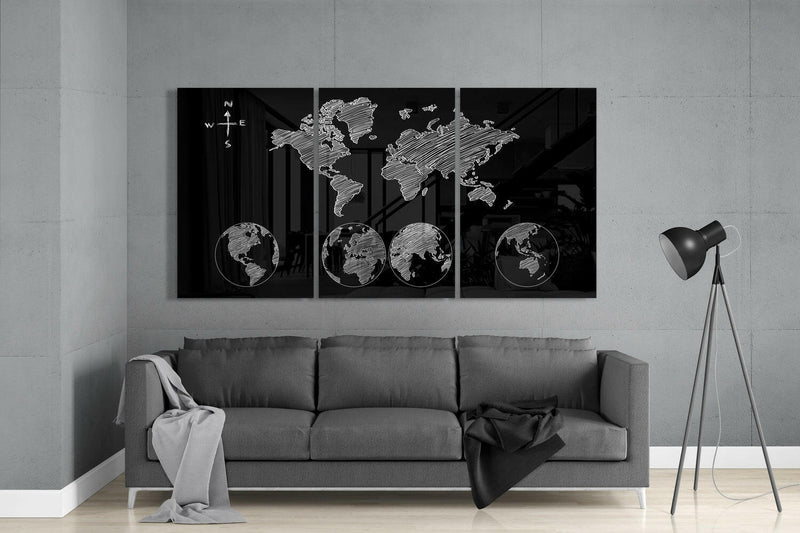 World Map Glass Wall Art