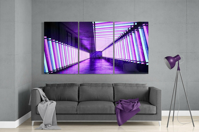 Purple Corridor Glass Wall Art