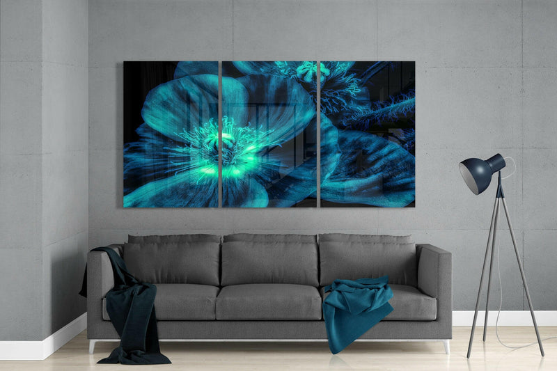 Blue Flower Glass Wall Art