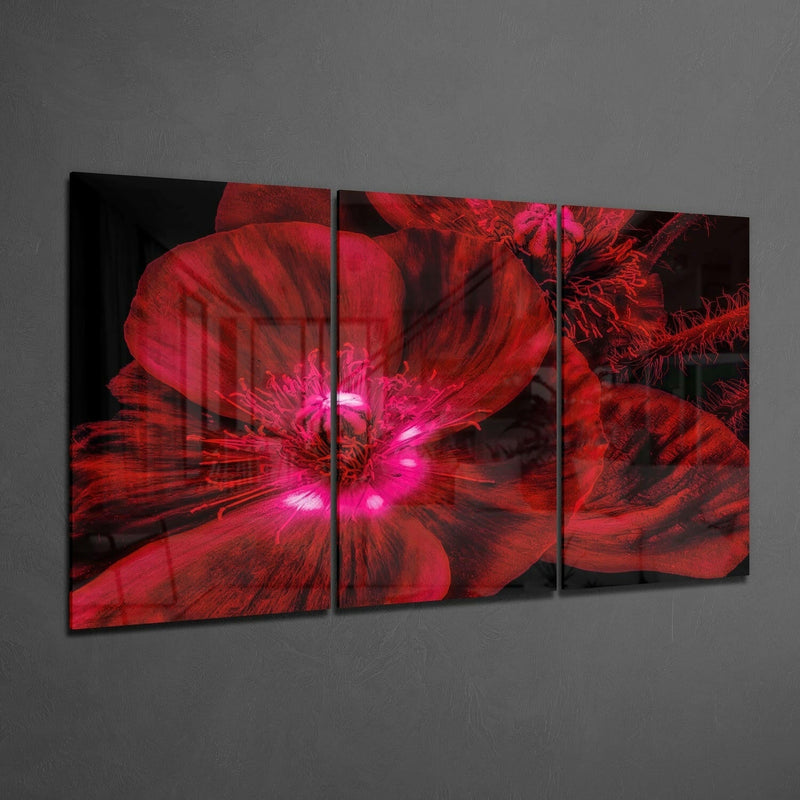 Red Flower Glass Wall Art