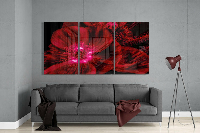 Red Flower Glass Wall Art
