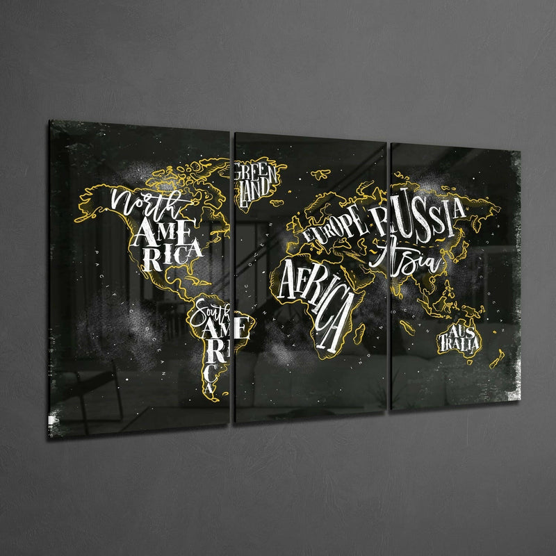 World Map Glass Wall Art