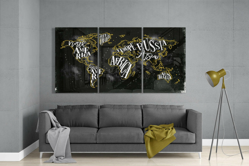 World Map Glass Wall Art