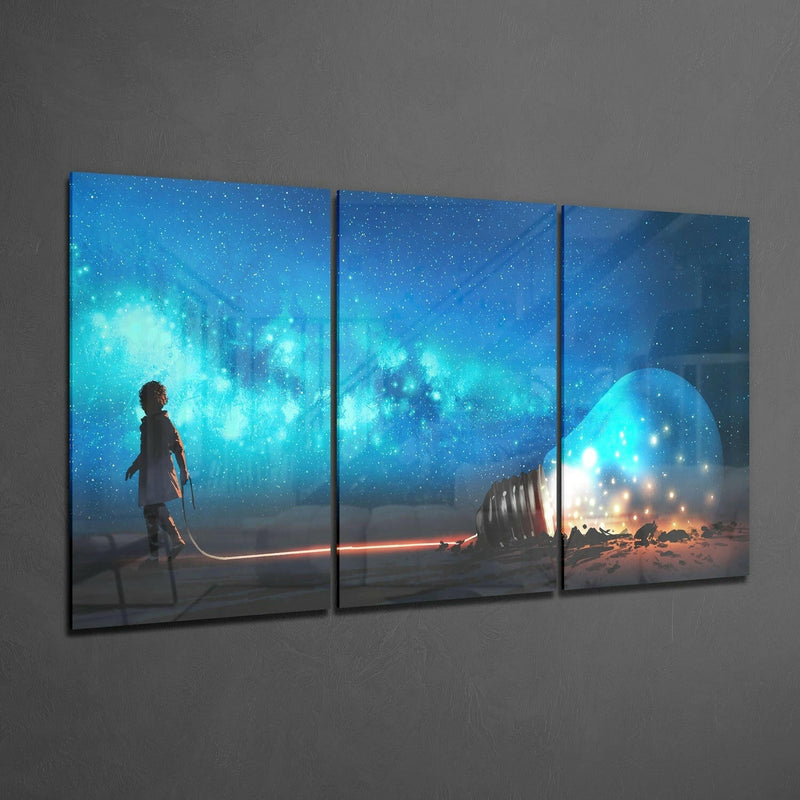 Light Bulb and Child Glass Wall Art