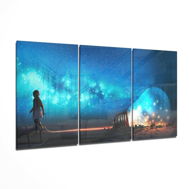 Light Bulb and Child Glass Wall Art