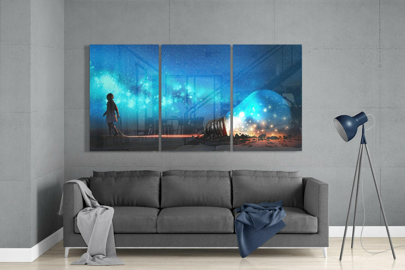 Light Bulb and Child Glass Wall Art