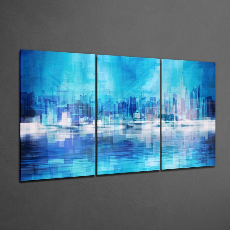 Blue City Glass Wall Art