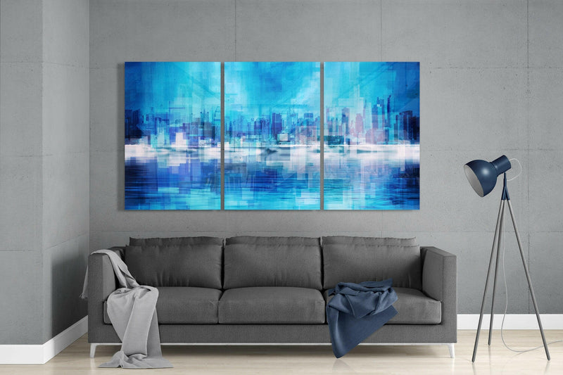 Blue City Glass Wall Art