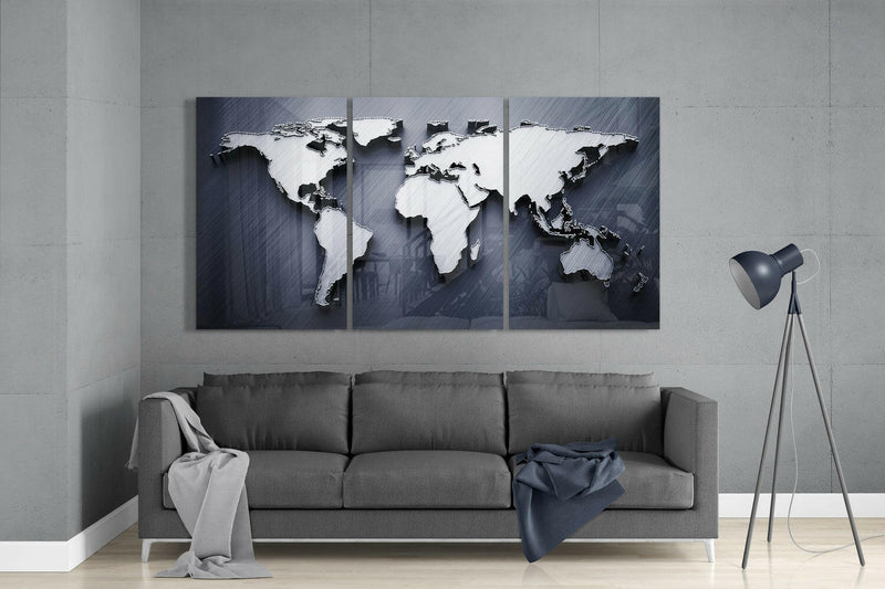 World Map Glass Wall Art