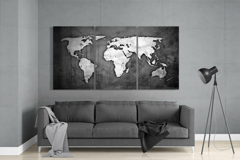 World Map Glass Wall Art