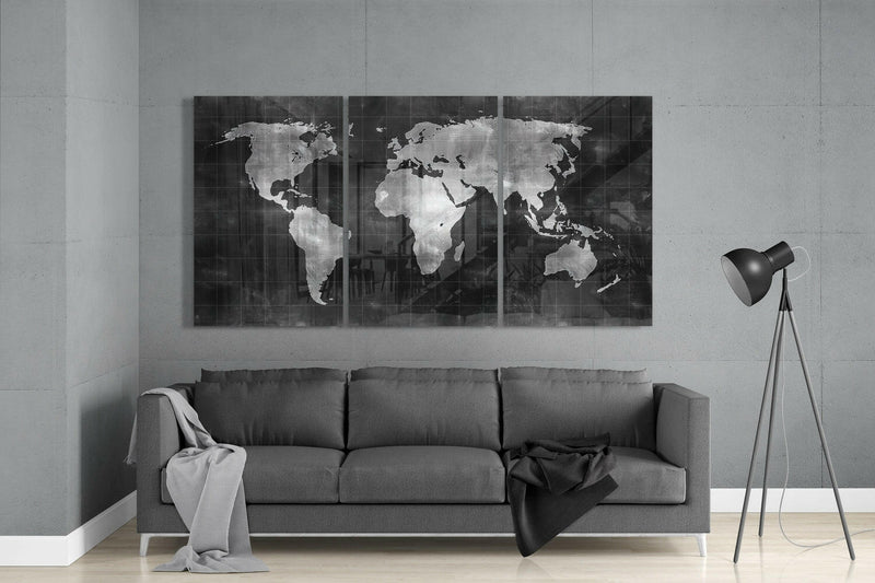 World Map Glass Wall Art