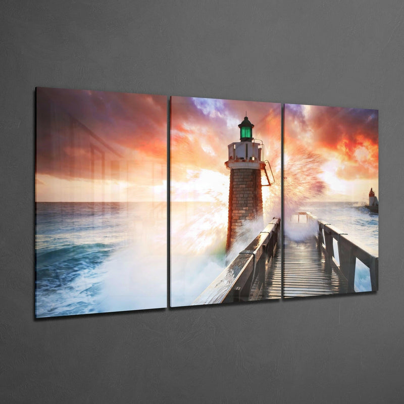 Lighthouse and Pier Glass Wall Art