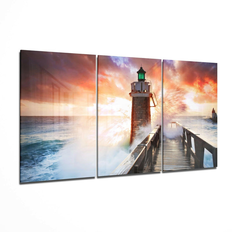 Lighthouse and Pier Glass Wall Art