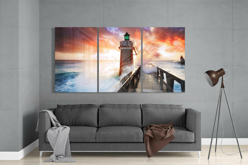 Lighthouse and Pier Glass Wall Art