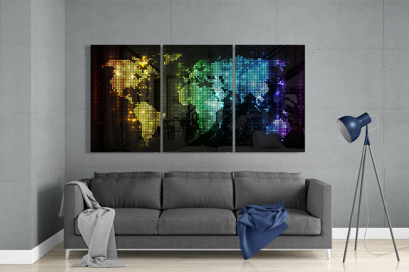 World Map Glass Wall Art