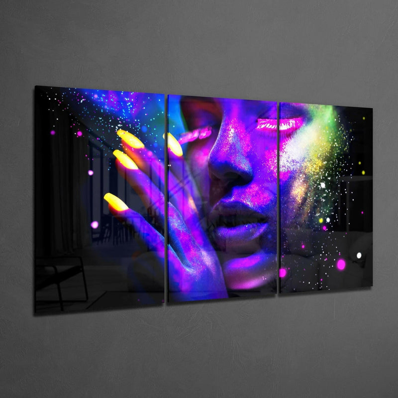Neon Woman Glass Wall Art