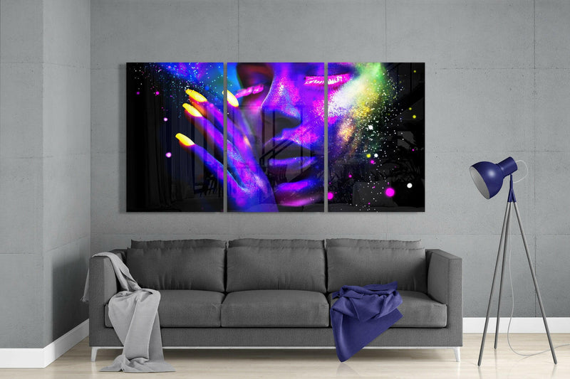 Neon Woman Glass Wall Art