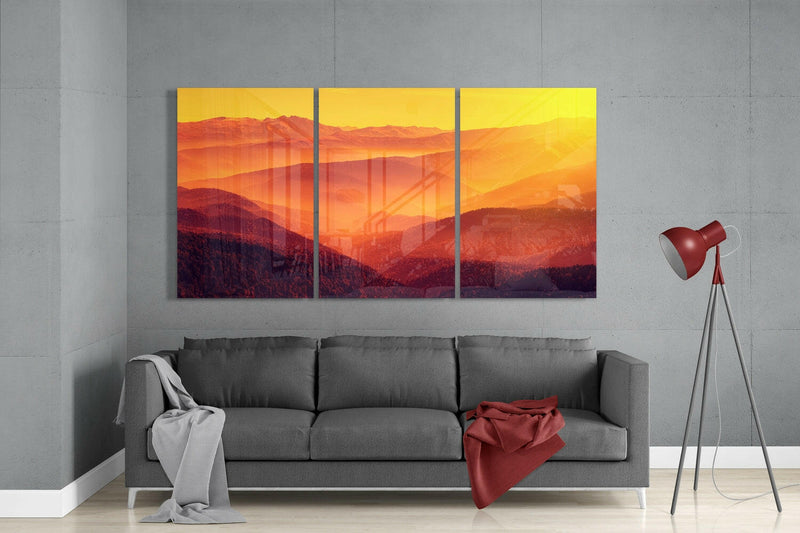 Hills and Sunset Glass Wall Art