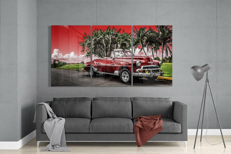 Red Classic Car Glass Art